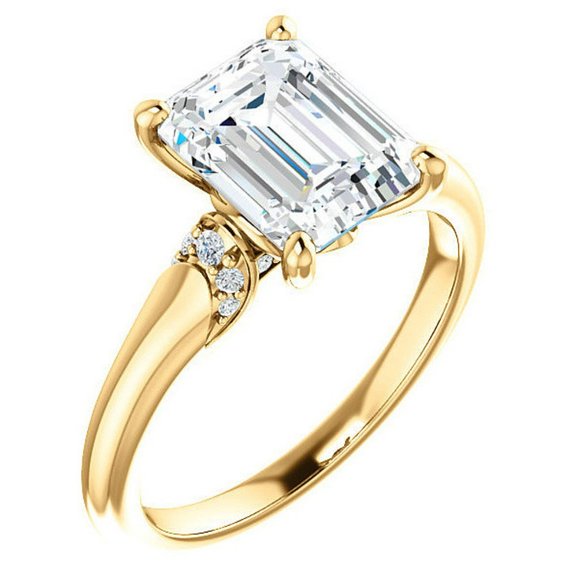 3.5Carat -10x8mm Emerald Moissanite Accented Engagement Ring - Picture 6 of 15